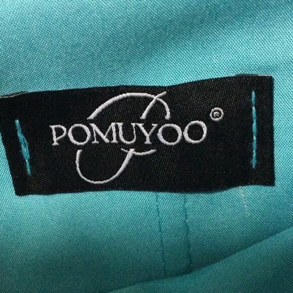 FORMAL PARTY SZ 4 S blue teal boat neck faux wrap lace up bridesmaid dress B159 - Picture 7 of 8